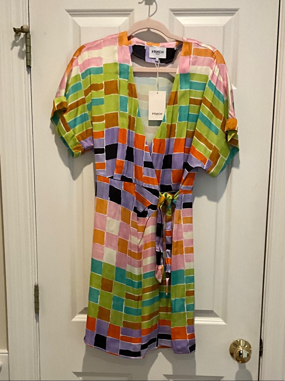 FRNCH Multi-Color Geometric Wrap Dress